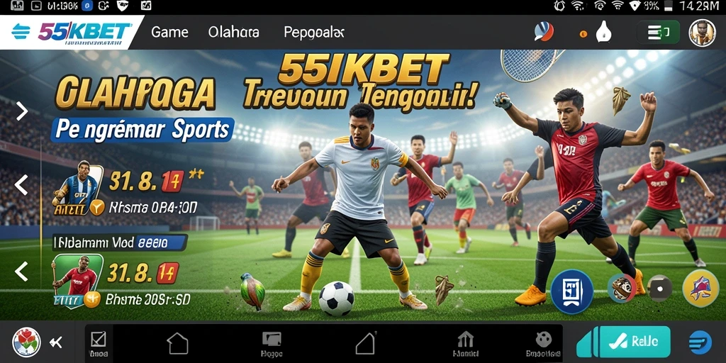 Screenshot utama 55KBET menampilkan aksi pertandingan olahraga yang mendebarkan.