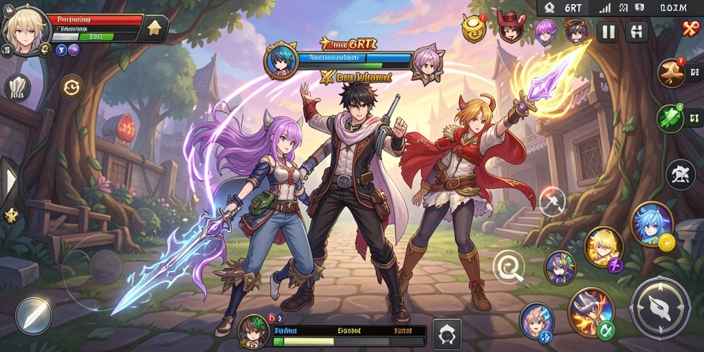 Tangkapan layar gameplay 6RT dengan karakter anime beraksi.