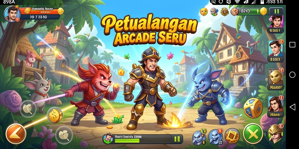 Screenshot utama 898A menunjukkan gameplay Arcade yang seru dan penuh aksi.