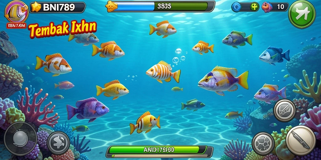 Screenshot gameplay BNI789 yang menampilkan aksi Tembak Ikan.