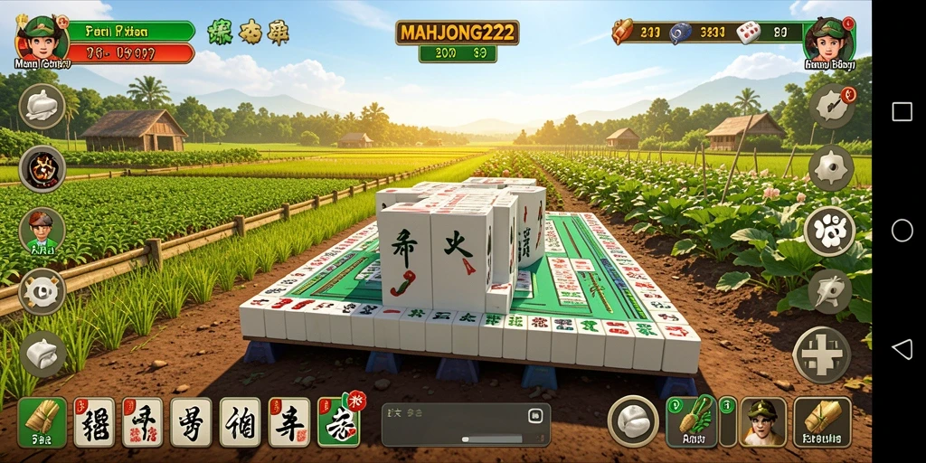 Tampilan gameplay <strong>MAHJONG222</strong> yang menunjukkan keindahan pertanian dan suasana alam.