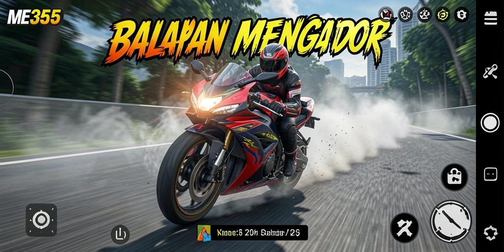 Tampilan gameplay ME355 yang intens di lintasan balapan.