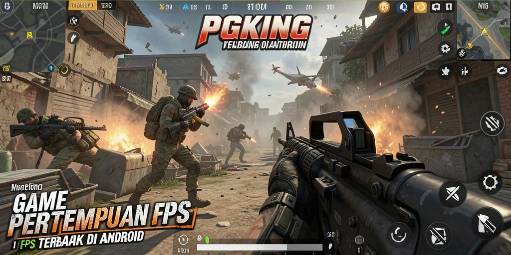 Tampilan utama PGKING dengan aksi pertempuran FPS yang mendebarkan.