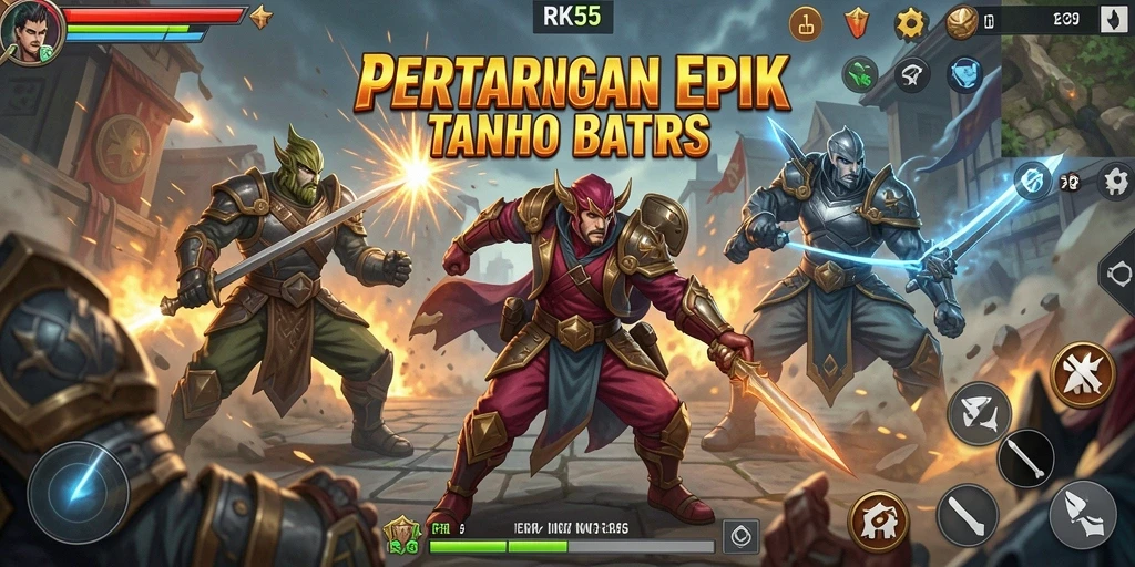 Tampilan gameplay RK55 yang menegangkan dengan aksi pertarungan yang intens.