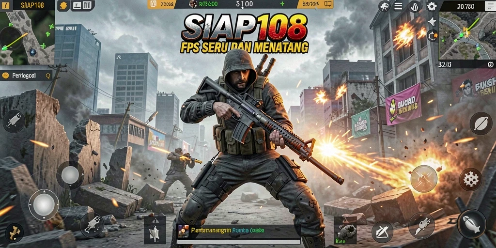 Tangkapan layar utama SIAP108 menampilkan aksi intens dalam gameplay FPS.