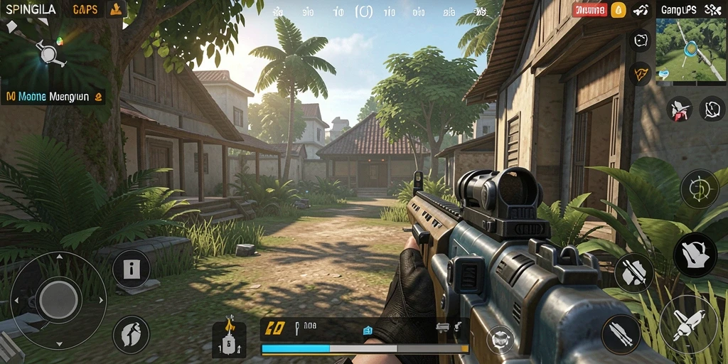 Screenshot utama SPINGILA menampilkan aksi gameplay yang mendebarkan.