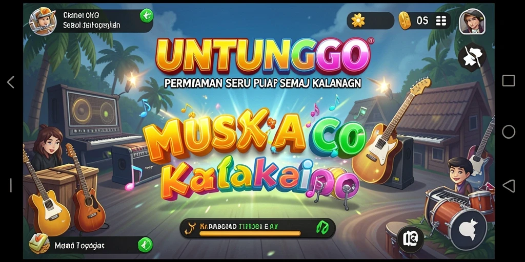 Screenshot UNTUNGGO menampilkan antarmuka permainan musik yang interaktif dan menarik.